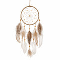 Acchiappasogni decorativo 30 x 75 cm in corda beige con piume stile boho da parete
