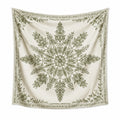 Arazzo da parete 150 x 150 cm in poliestere avorio e verde con motivo floreale decorativo