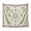 Arazzo da parete 150 x 150 cm in tessuto beige e verde con sole e fasi lunari