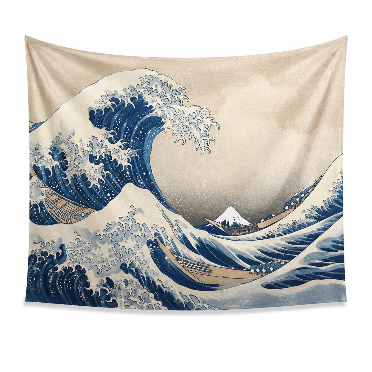 Arazzo da parete 150 x 130 cm in tessuto beige e blu con onde marine - Decorazione murale