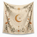 Arazzo da parete 150 x 150 cm in tessuto beige con motivo luna e fiori stile boho decorativo