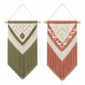 Arazzo da parete in cotone 40 x 80 cm con frange verde salvia terracotta e avorio stile boho