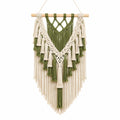 Arazzo da parete in macramè 45 x 85 cm cotone verde e crema con asta in legno stile boho