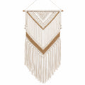 Arazzo da parete 50 x 100 cm in corda tessile beige e marrone stile boho con frange