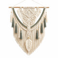 Arazzo da parete in macramè 80 x 110 cm cotone beige e verde stile bohémien