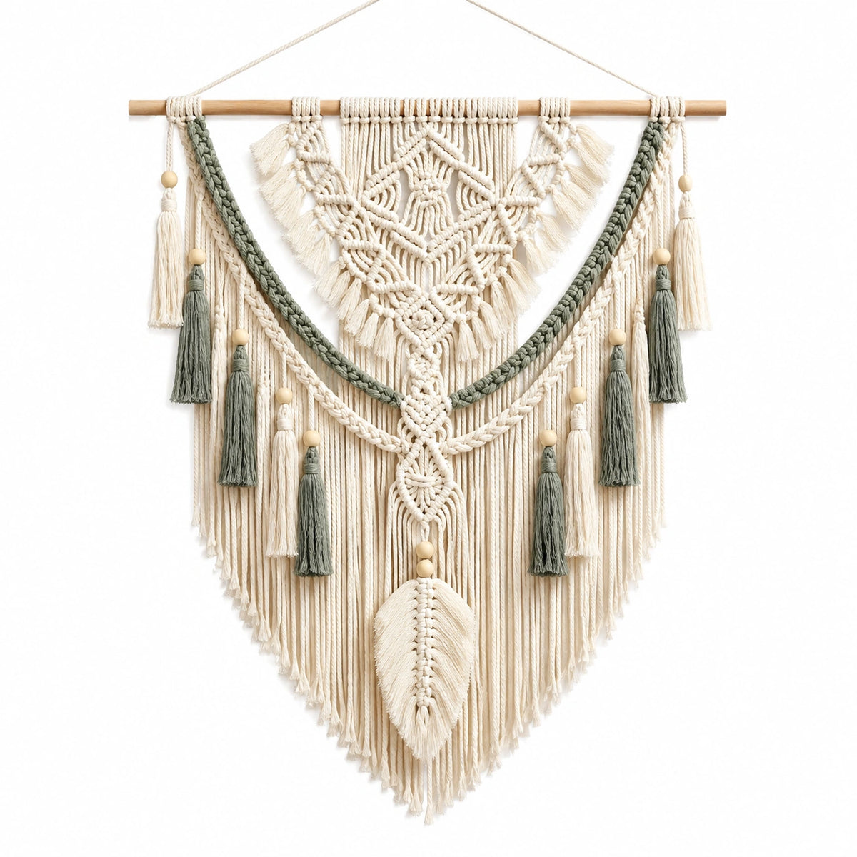 Arazzo da parete in macramè 80 x 110 cm cotone beige e verde stile bohémien