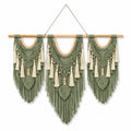 Arazzo da parete in cotone 110 x 100 cm verde salvia con frange stile boho