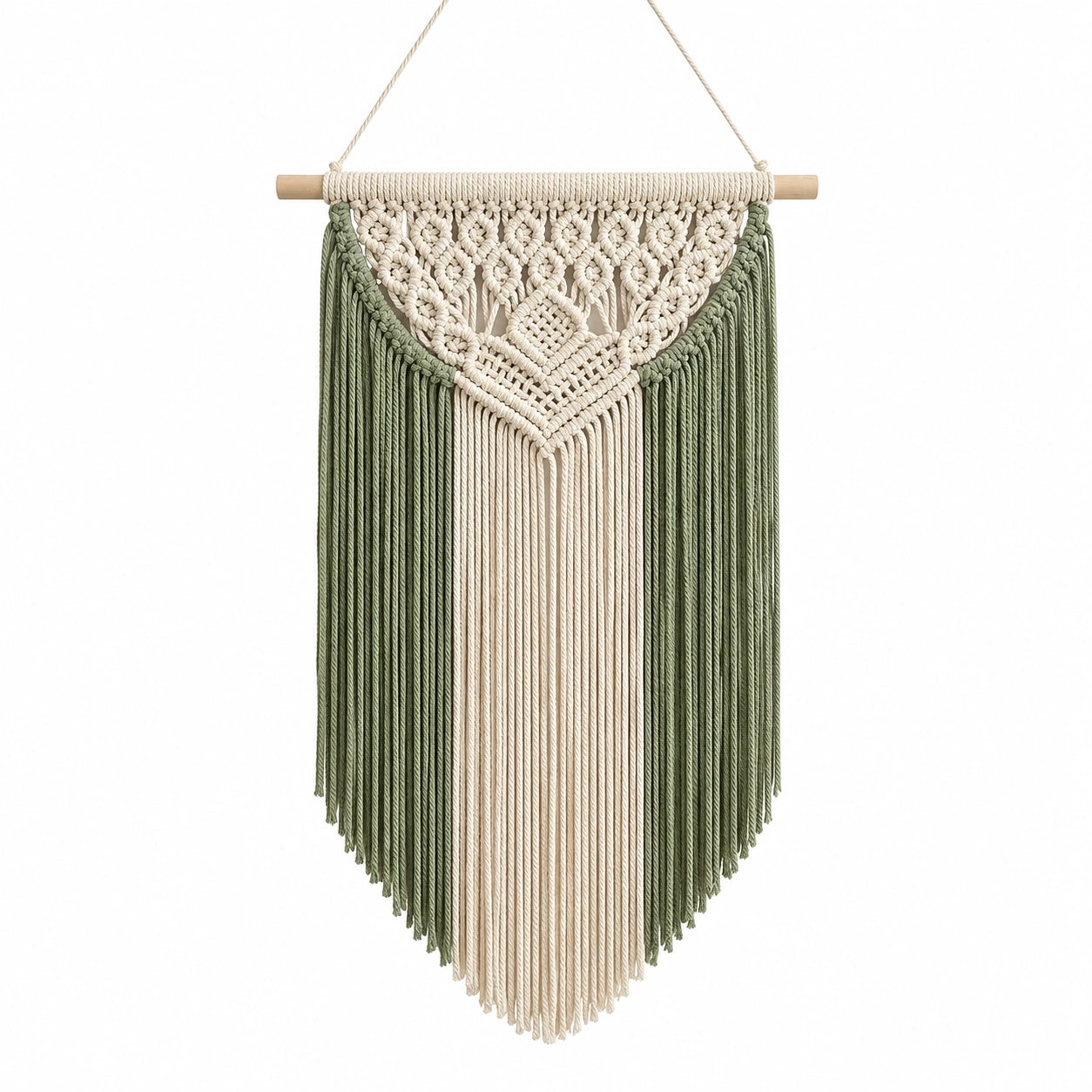 Arazzo da parete in macramè 40 x 80 cm cotone beige e verde stile boho