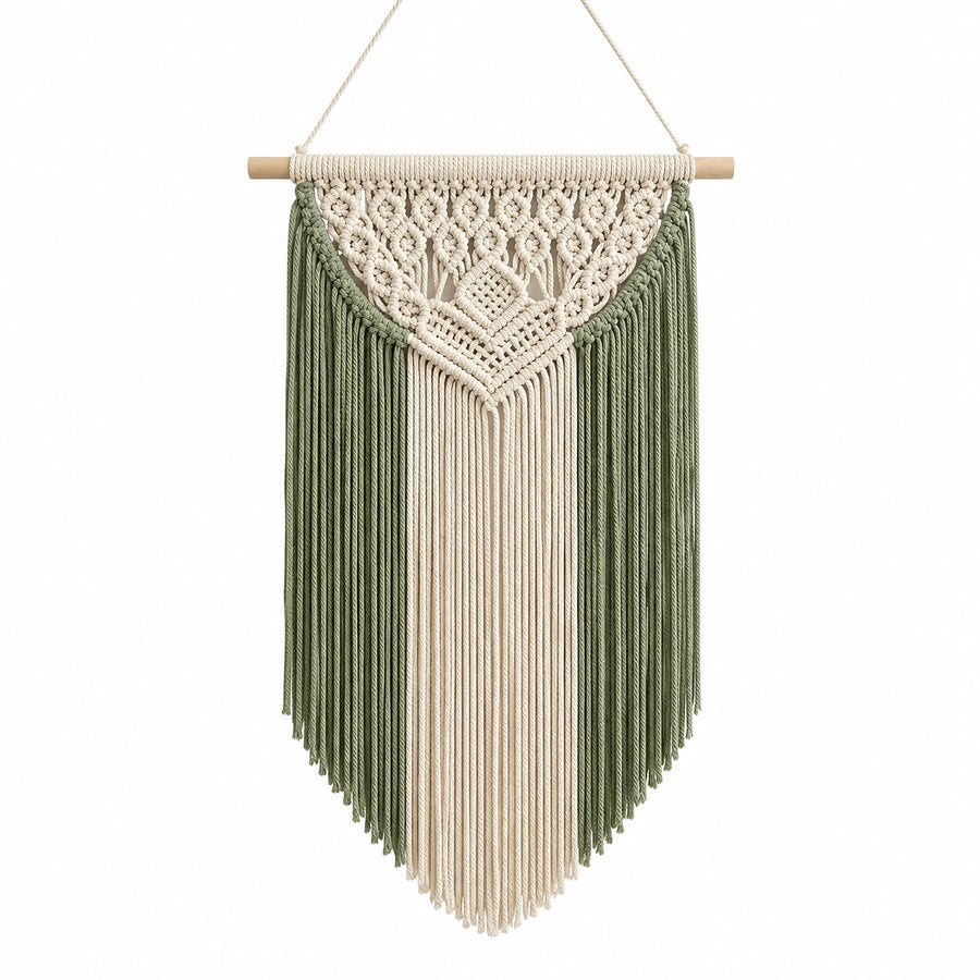 Arazzo da parete in macramè 40 x 80 cm cotone beige e verde stile boho