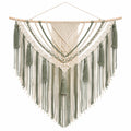 Arazzo da parete macramè 100 x 110 cm in corda tessile beige e verde stile boho decorativo