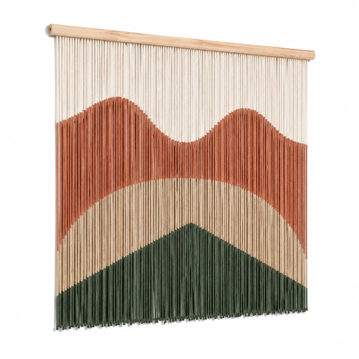 Arazzo da parete 70 x 90 cm in cotone e legno beige terracotta verde - decorazione tessile boho