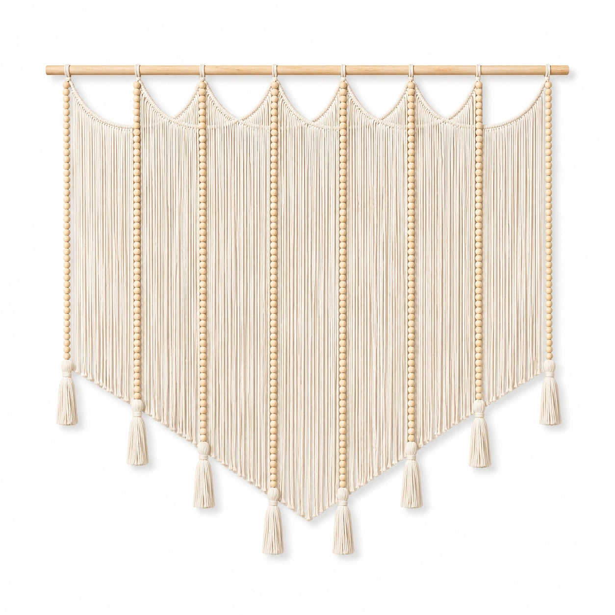 Arazzo da parete 110 x 105 cm in cotone beige con perle in legno stile boho