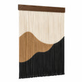 Arazzo da parete 70 x 100 cm in cotone beige marrone nero con barra in legno stile moderno