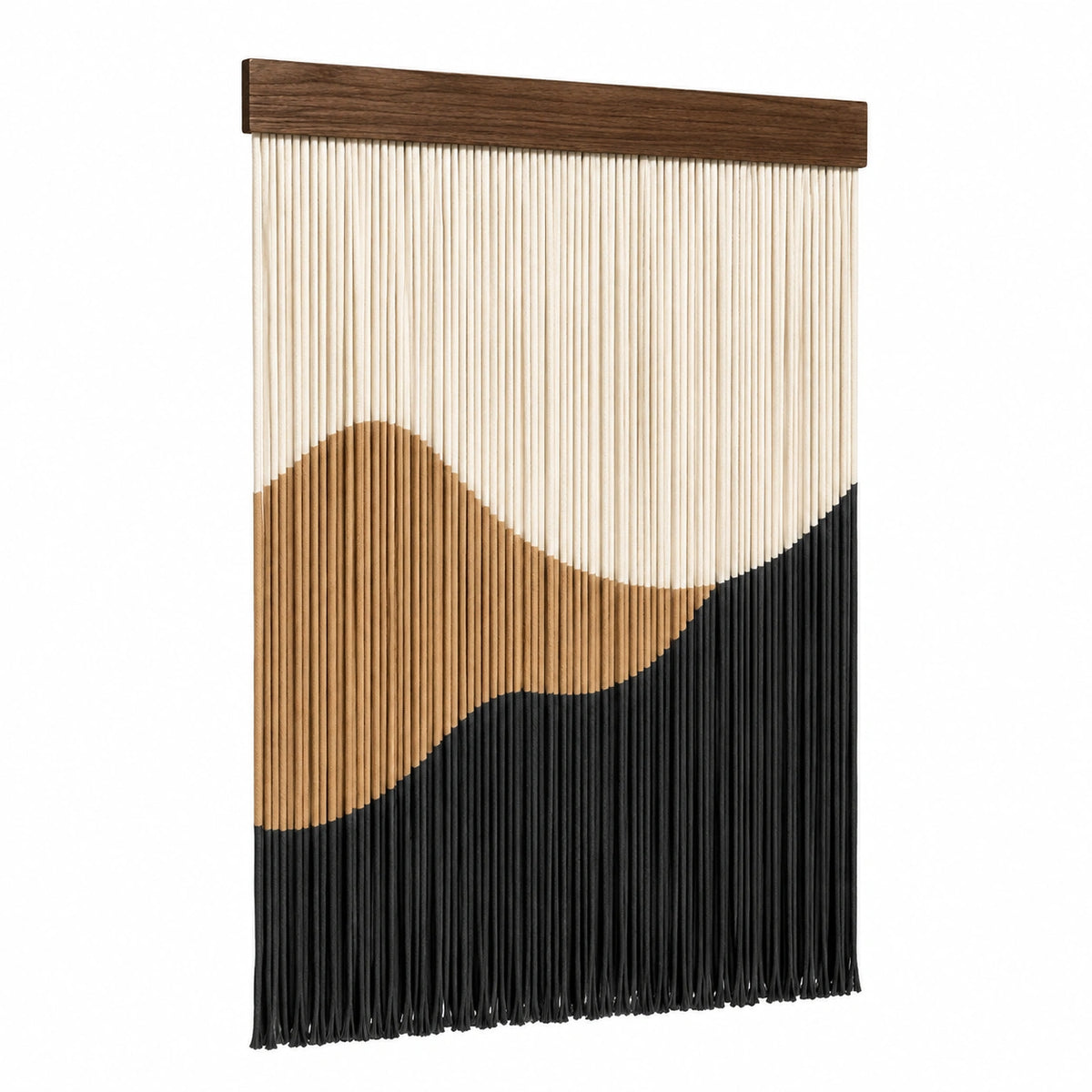 Arazzo da parete 70 x 100 cm in cotone beige marrone nero con barra in legno stile moderno