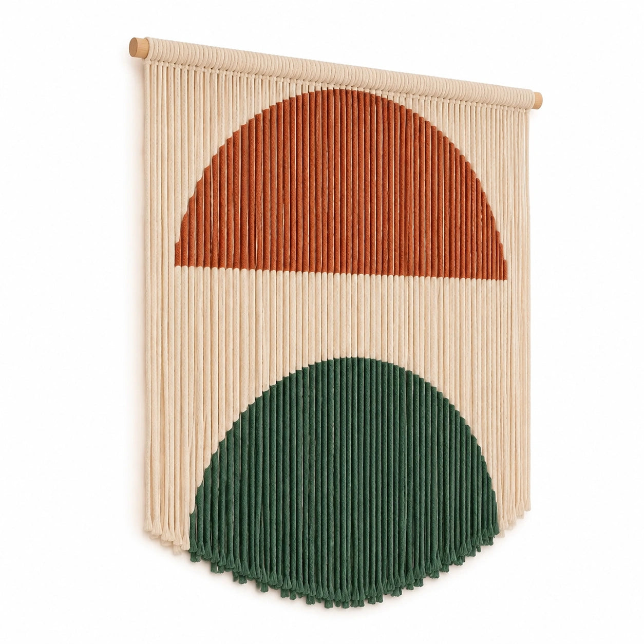 Arazzo da parete 50 x 70 cm in cotone beige terracotta verde con asta in legno stile boho