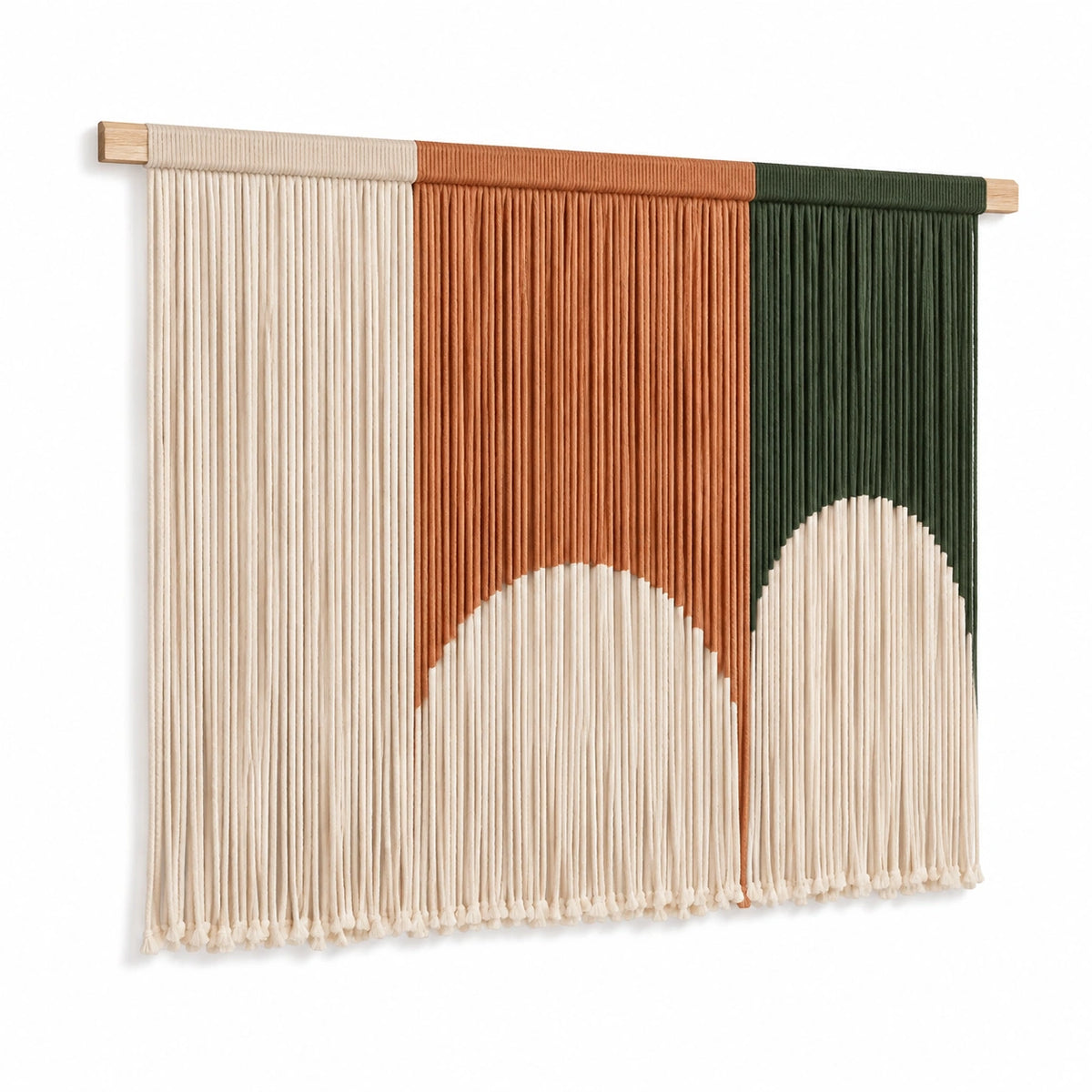 Arazzo da parete 100 x 90 cm in corda di cotone beige terracotta verde - decorazione tessile intrecciata