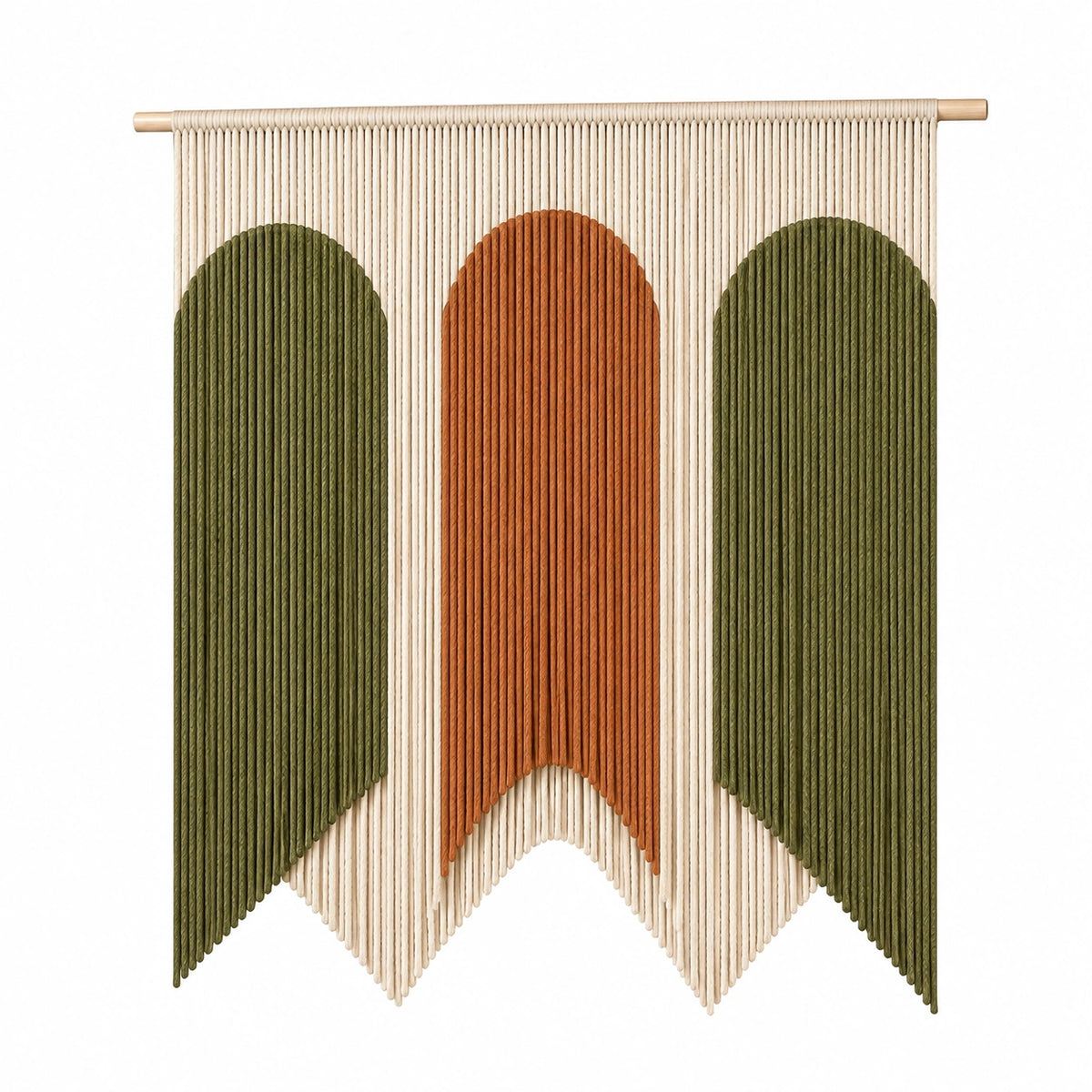 Arazzo da parete 100 x 110 cm in corda di cotone verde beige e terracotta - decorazione tessile bohémien