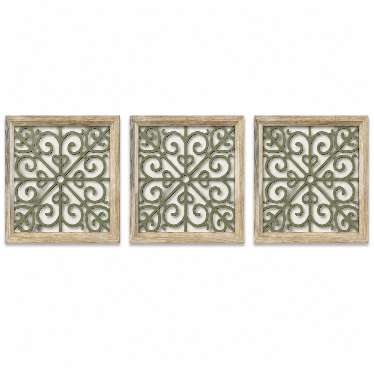 Set 3 pannelli decorativi da parete 40 x 40 cm in legno verde e naturale - stile classico