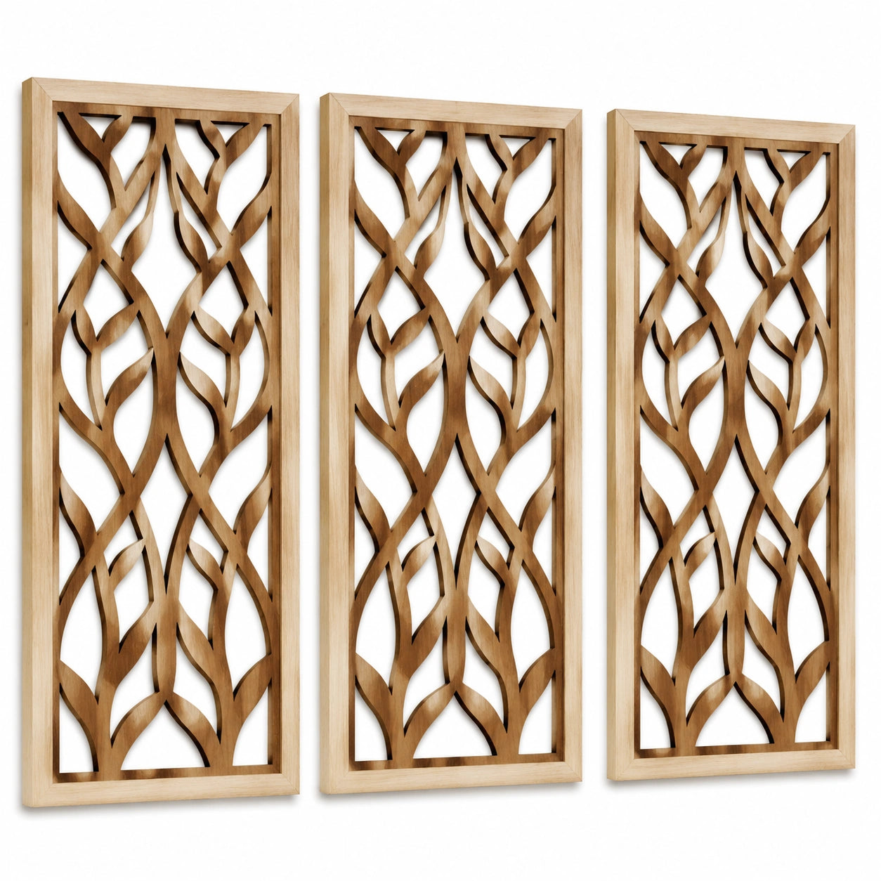 Set di pannelli decorativi da parete 30 x 90 cm in legno naturale - motivo intrecciato traforato