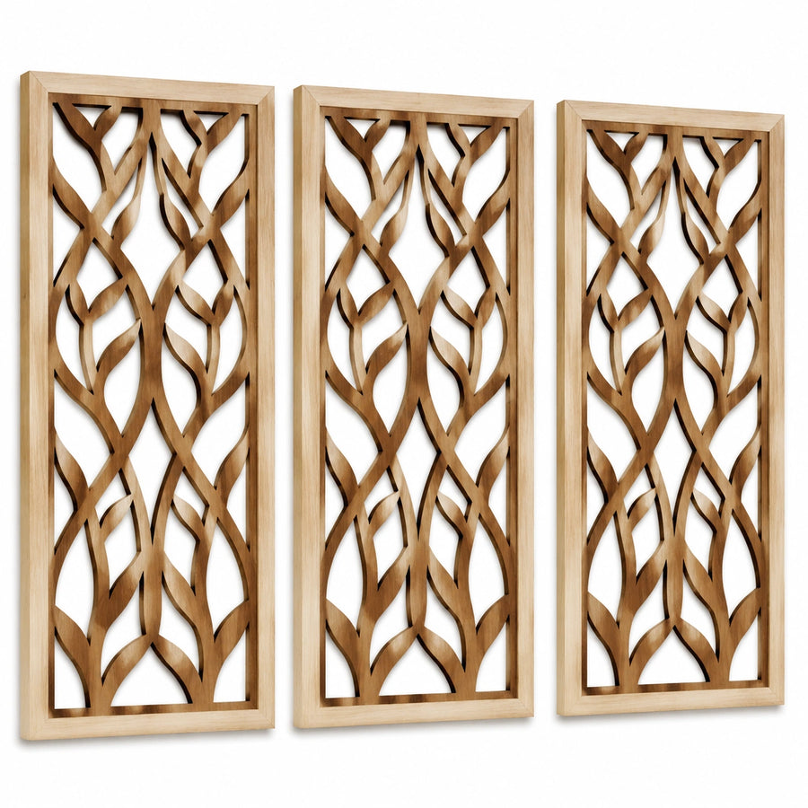 Set di pannelli decorativi da parete 30 x 90 cm in legno naturale - motivo intrecciato traforato