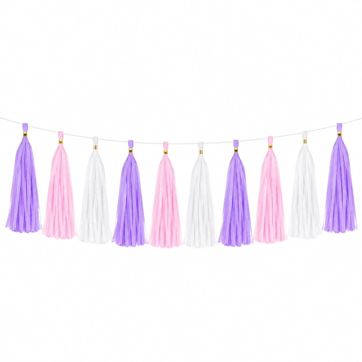 Ghirlanda decorativa 200 x 40 cm in carta velina lilla rosa e bianca - 10 nappe per feste