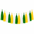Ghirlanda decorativa 300 x 30 cm in carta verde giallo bianco con nappe per feste
