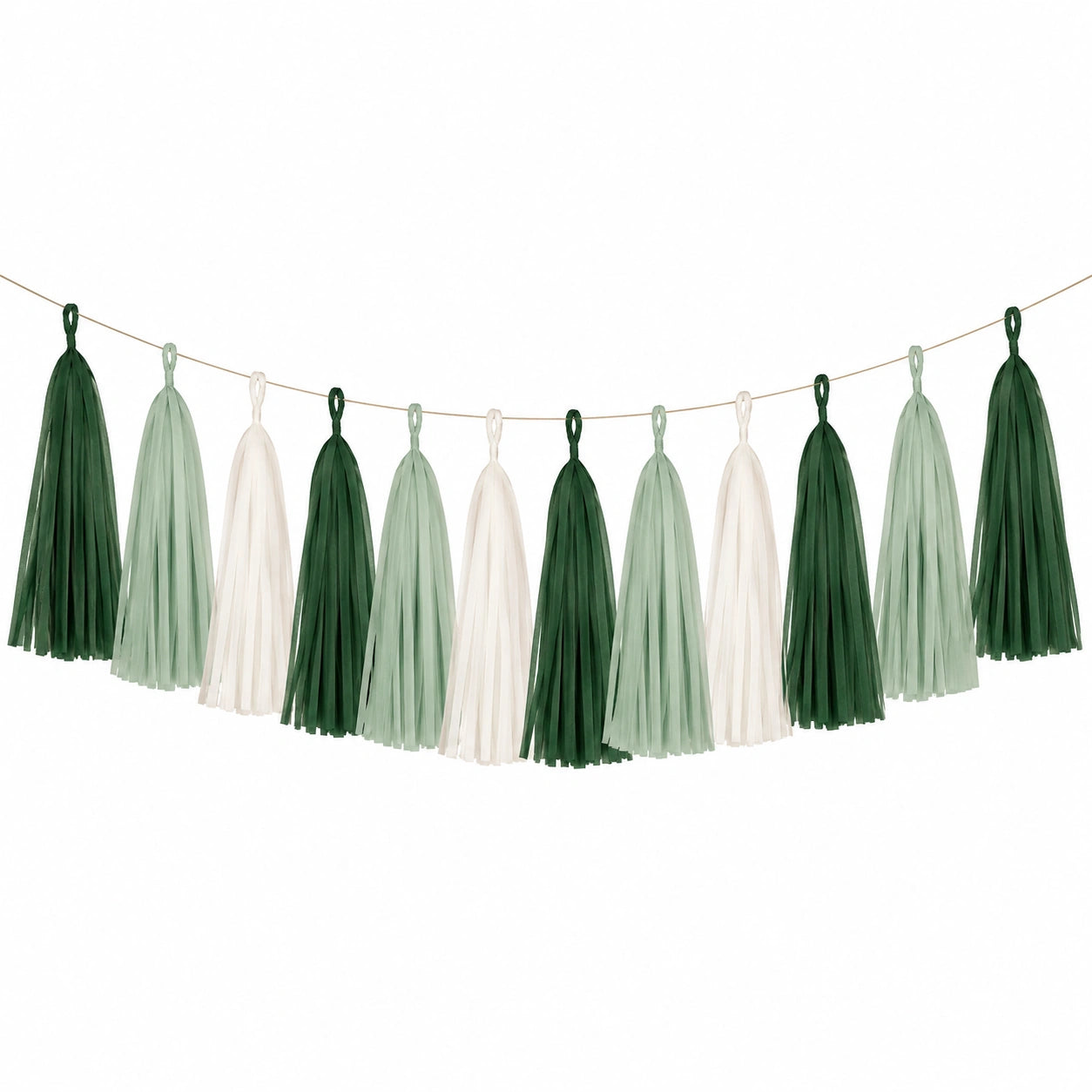 Ghirlanda decorativa con nappe in carta 300 x 35 cm verde bianco e verde salvia per feste