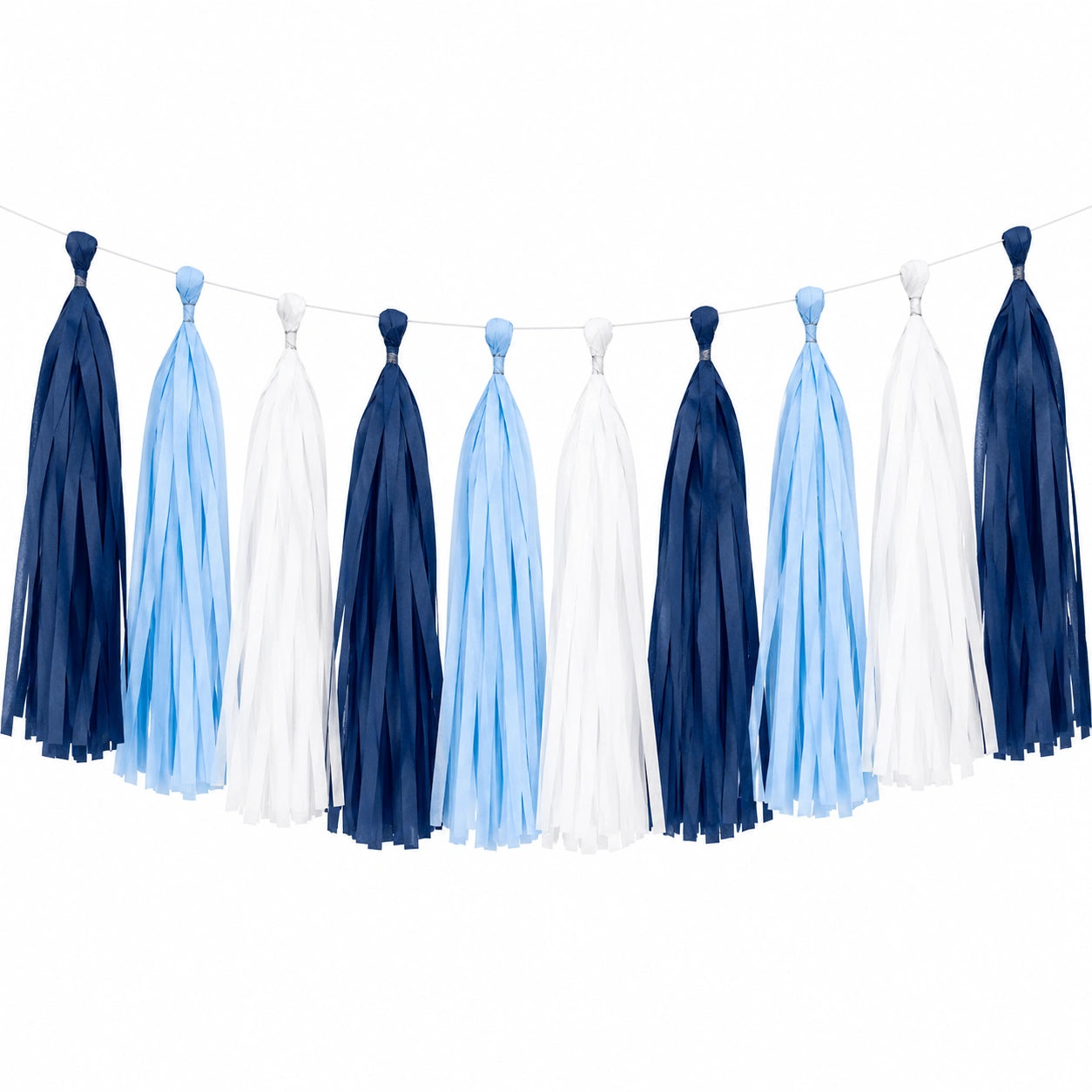 Ghirlanda con nappe 150 x 30 cm in carta velina blu navy azzurro e bianco per feste